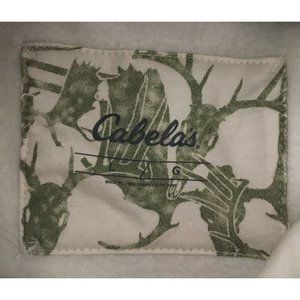 CABELA’S Hoodie SWEATSHIRT Ivory Cream w/ Camo Sleeves, Men's Size Large